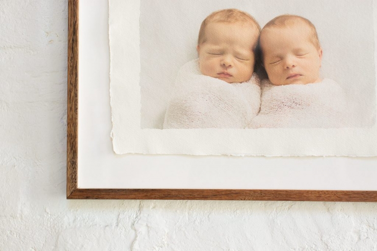 Framed photo of newborn twins